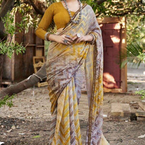 Krutika Moss Zari Print Swarovsaki Saree