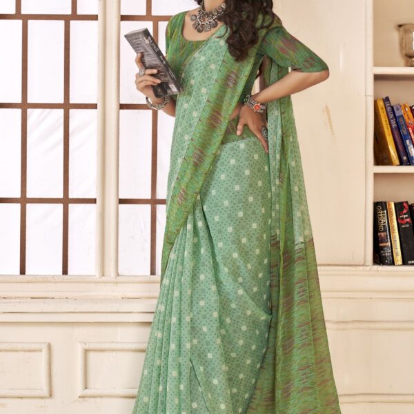 RishiRekha Chiffon Print Saree