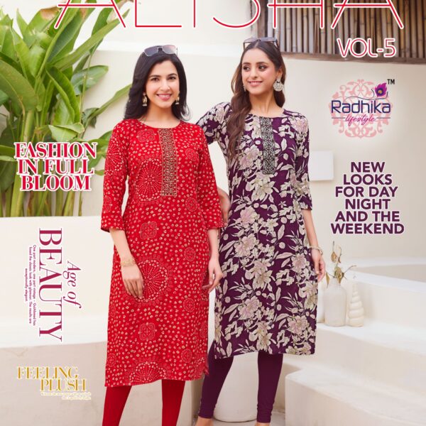 ALISHA Vol-5 Premium Liva Reyon Printed Kurti
