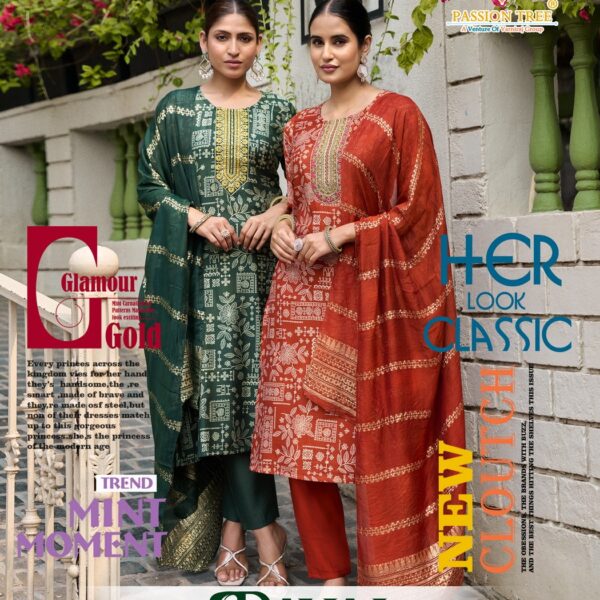 Passion Tree PAYAL Vol-5 Vetican Print Straight Kurti Set with Pant & Jacquard Dupatta