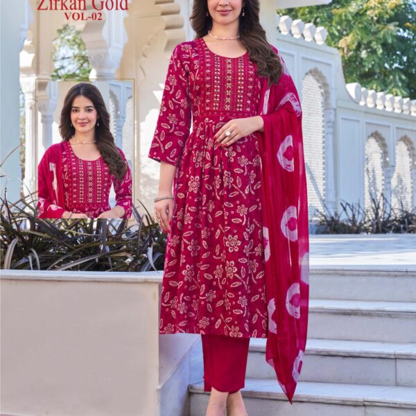 KANYA KART Zirkan Gold Vol-1 Umbrella Cut Kurti Pant Dupatta Set