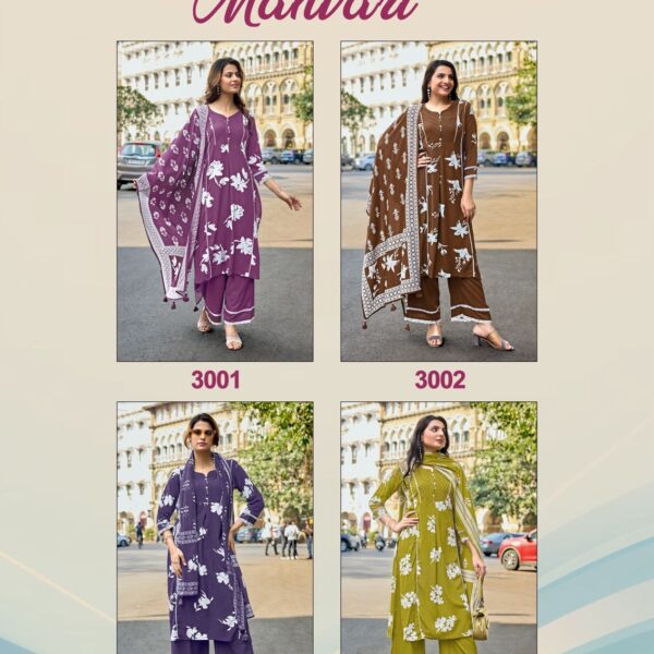 MITTOO Manvari Rayon Printed Handwork Kurti Set