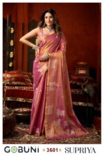 Designer tissue saree 3603 by Gobuni featuring traditional cow motifs and rich border.