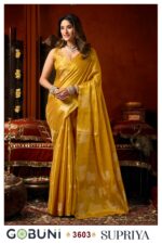 Gobuni Supriya 3601 heavy tissue saree with gold cow butta work and fancy tassels.