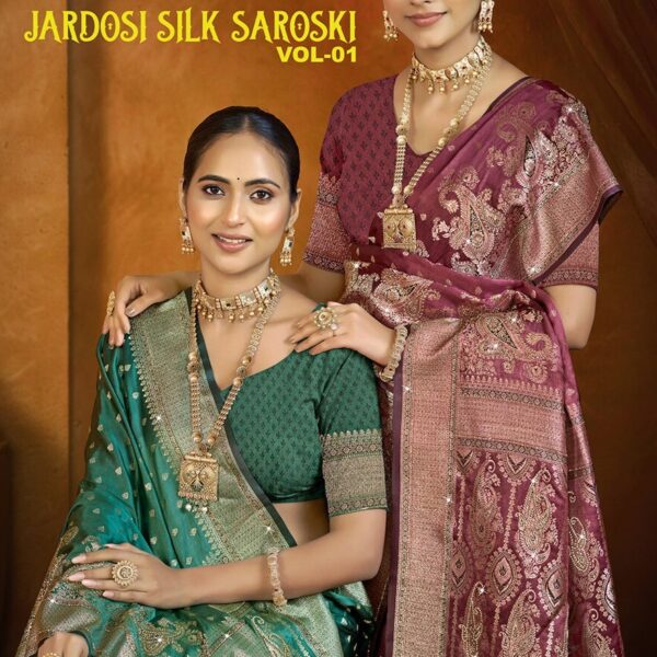 SAROJ Royal Swarovski Satin Silk Designer Saree