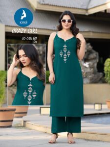 Blue and Earthy Tone Dhabu Print Straight Cut Kurti Set by Kaya Kurti