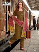 Full length model shot of 3-piece ethnic summer suit set in cotton dhabu