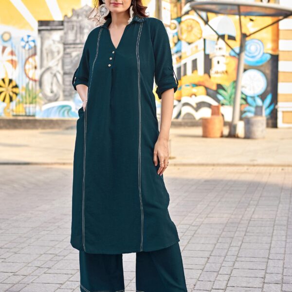 Size chart and label detail of MITTOO Estilla Rayon Linen collection from Surat.