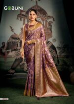 Flawless 6.30-meter GOBUNI Sanskruti silk saree drape with matching blouse piece, perfect for royal wedding wear."