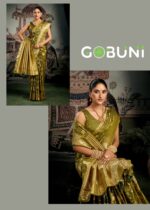 Stunning fancy pom-pom (Pumpum) pallu detailing on a traditional GOBUNI Sanskruti soft silk saree for festive elegance.