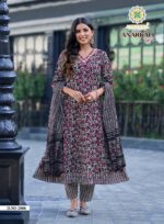 full kali pattern cotton anarkali set with embroidery design