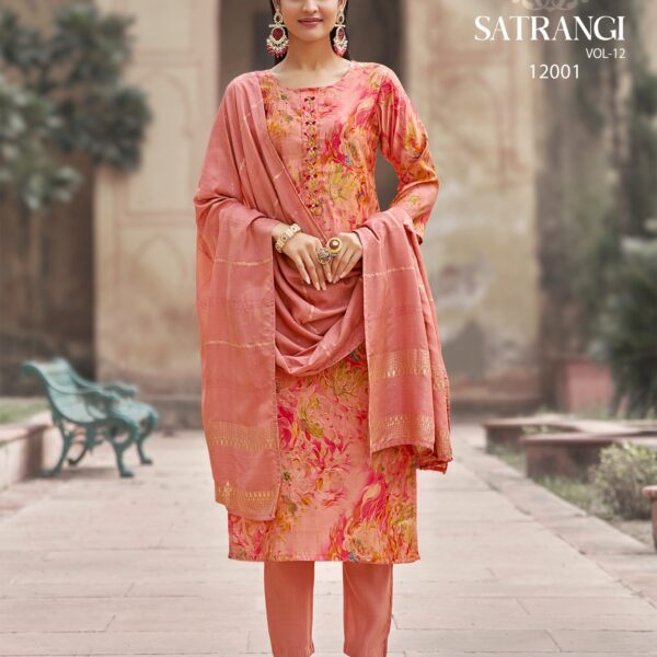 Radhika Lifestyle Satrangi Vol 12 Roman Hand Work Suit Set with Muslin Jacquard Dupatta – Wholesale & Export Catalogue