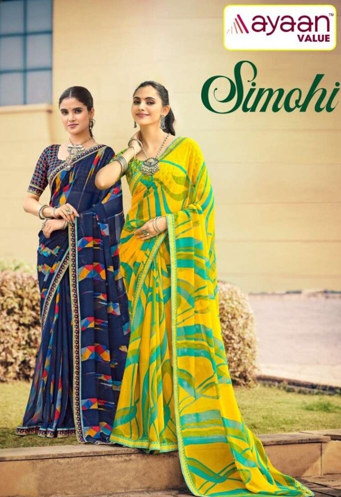 www.theomdresses.com Aayan Value SIMOHI Georgette Print Saree Collection Wholesale Supplier India | Series 11205-11216 Aayan Value SIMOHI Georgette Print Saree Collection Series 11205 to 11216 Wholesale Saree Supplier India