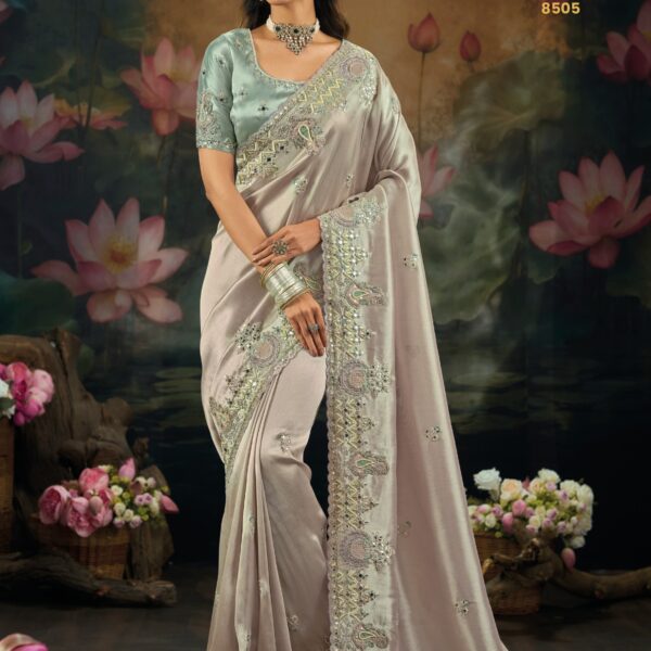MN 8500 Series Premium Indian Designer Silk Sarees with Mirror, Moti & Cut Dana Work