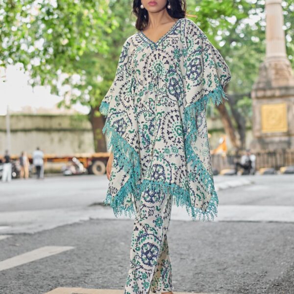 Close-up of intricate thread and handwork embroidery on Wooglee Shakira Cotton Flex tunic.