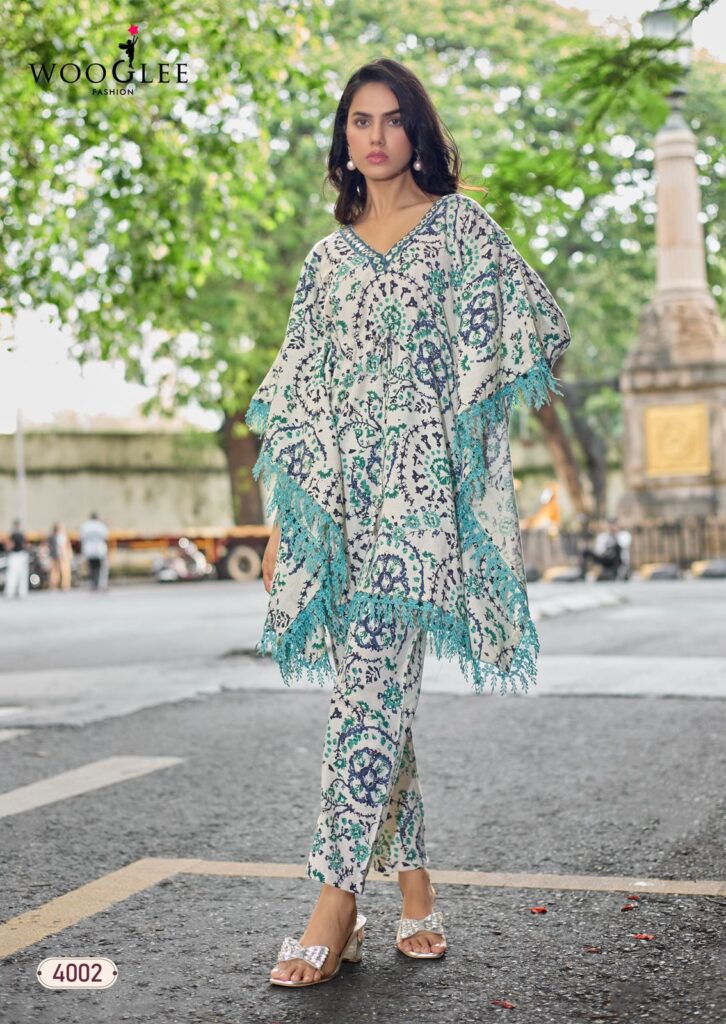 Close-up of intricate thread and handwork embroidery on Wooglee Shakira Cotton Flex tunic.