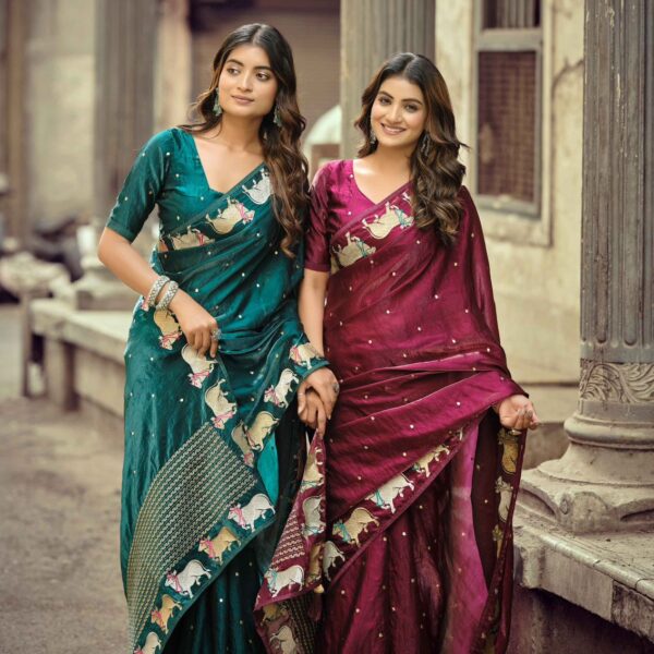Aurika Vol-16 party wear malai silk saree heavy work design