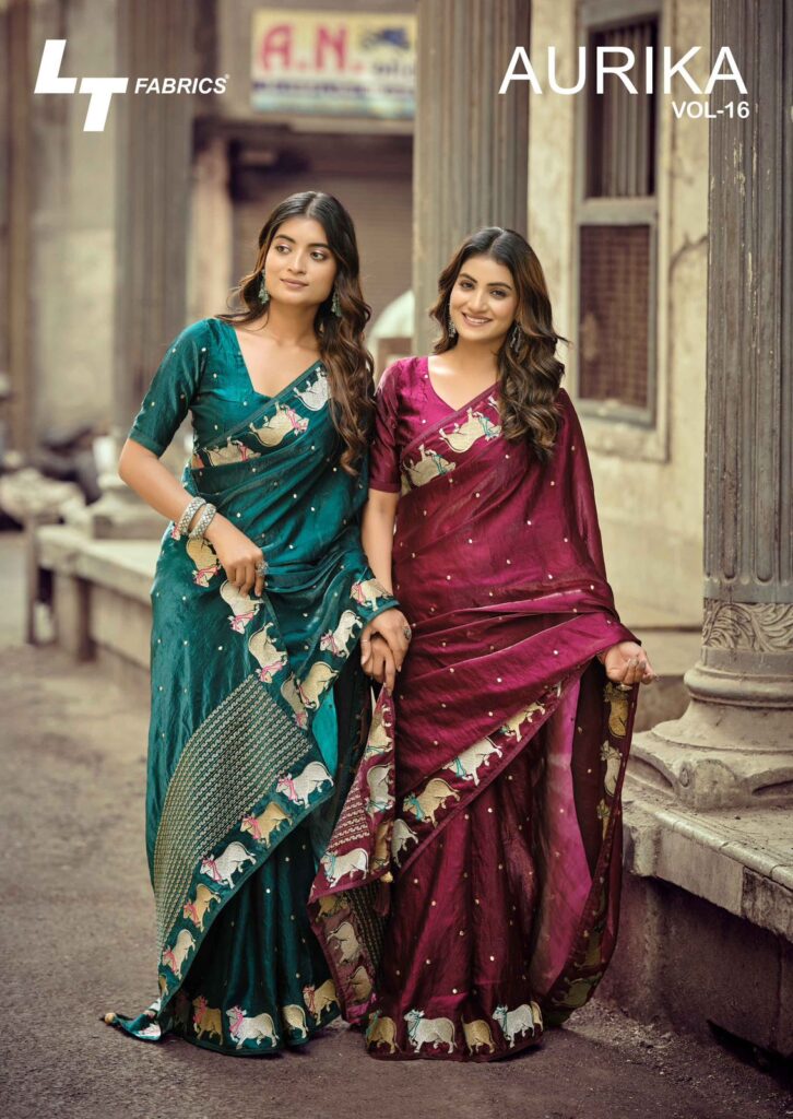 Aurika Vol-16 party wear malai silk saree heavy work design