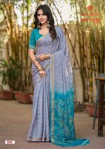 Kashvi Dastoor Vol-8 bright moss foil fabric Saree closeup