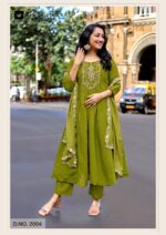 Full-view of KADLEE Shehnaz Vol 4 premium Mull Chanderi suit featuring intricate handwork and Roman silk bottom.