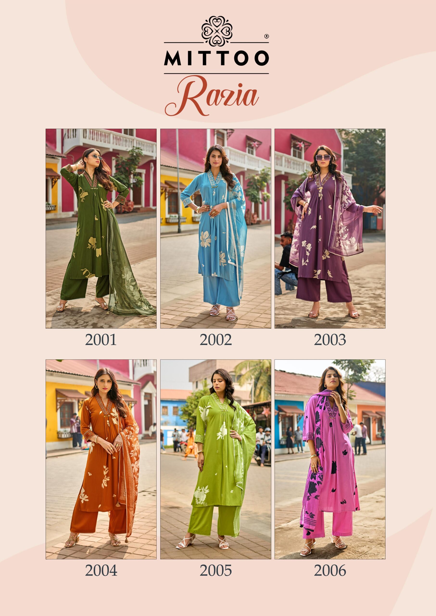 MITTOO Razia Vol. 1 | Premium Rayon Print with Handwork & Thread Work 3-Piece Set