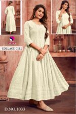 College Girl kurti design with shiffli detailing closeup