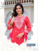 Traditional tie-dye dupatta draped with embroidered rayon kameez