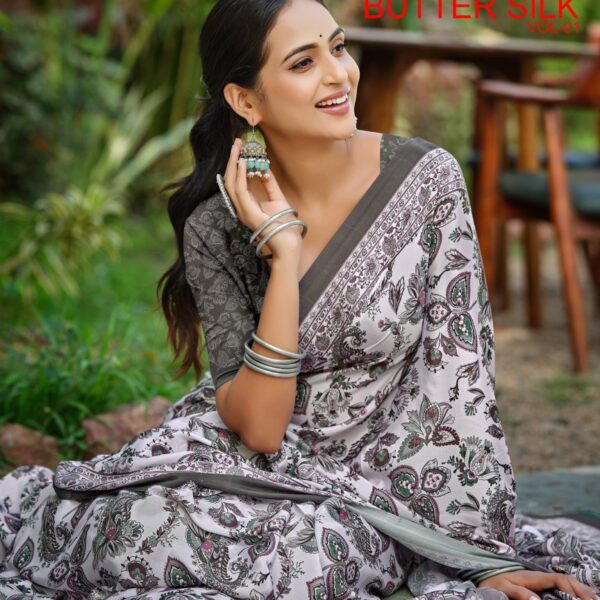 Trendy butter silk saree with graceful fall and shine