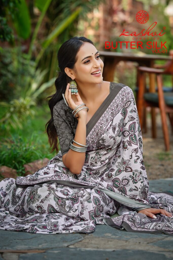 Trendy butter silk saree with graceful fall and shine