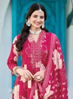 Cotton kurti gown plazo set with embroidered top and mul dupatta