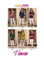 Tips & Tops VIANA catalogue featuring six different designs of fancy Western short kurtis in heavy cotton Dhabu fabric.
