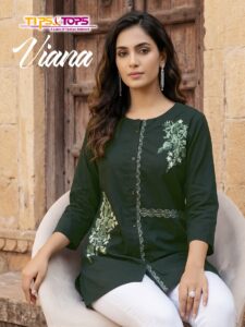 VIANA catalogue by Tips & Tops featuring 6 designs of heavy cotton Dhabu short kurtis.