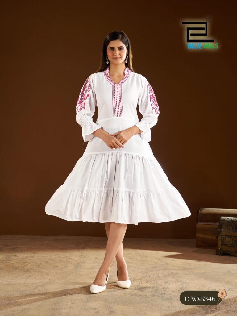 Latest Blue Hulls ANNA embroidered rayon kurti collection for daily and office wear