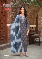Skin friendly women kurti set with foil print and embroidery work