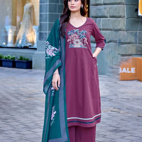 MITTOO ladies cotton suit set with muslin dupatta for festive and casual wear