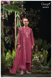 Ganga Jivanshi 4734 crochet lace border sleeves premium cotton suit