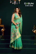 Gobuni Siya Munga cotton mina work saree design 3501 with jari border