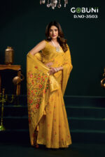 Gobuni Siya munga cotton mina work saree design 3503 with jari border