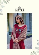 Stylish ethnic cotton suit set with thread work and matching bottom fabric
