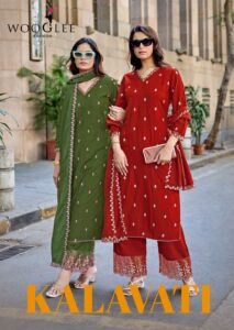 WOOGLEE Kalavati designer rayon kurti set with handwork detailing premium look