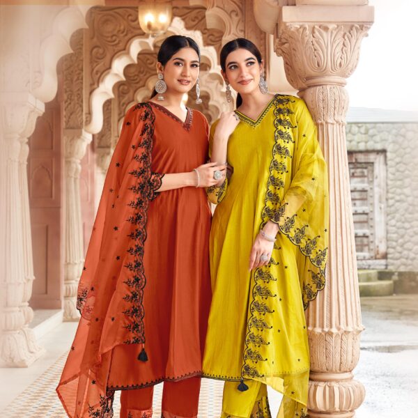 Designer hand threadwork ethnic suit by WOOGLEE MIRZA catalogue for boutiques