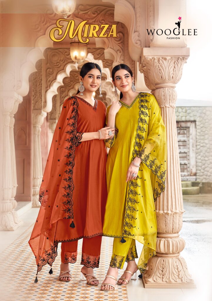 Designer hand threadwork ethnic suit by WOOGLEE MIRZA catalogue for boutiques