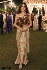 MRUDANGI Veeda design 66746 ready to wear saree suitable for wedding and party wear occasions.