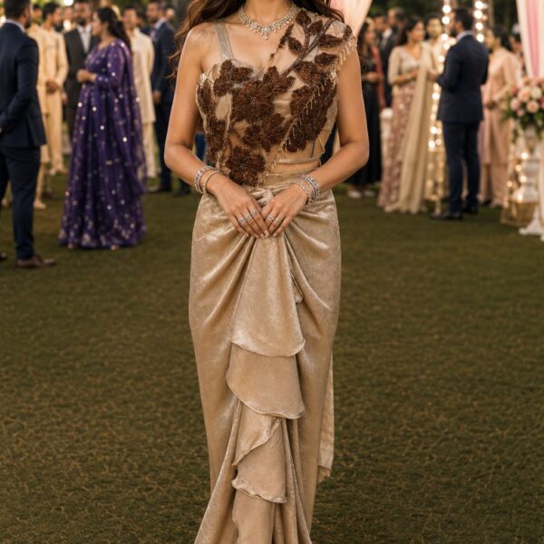 MRUDANGI Veeda design 66746 ready to wear saree suitable for wedding and party wear occasions.