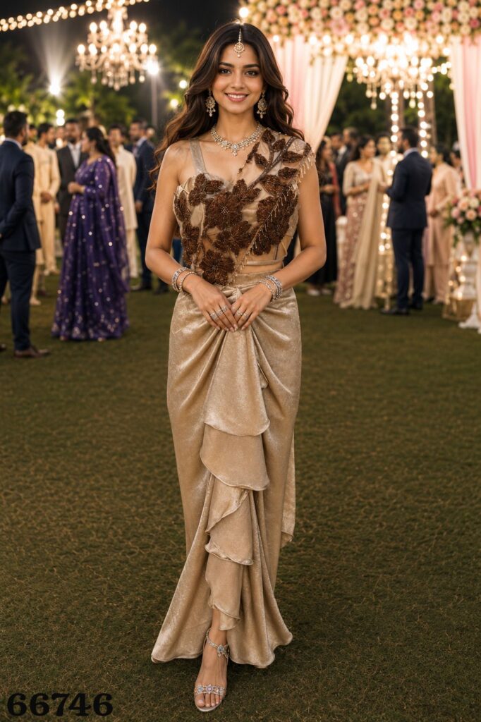 MRUDANGI Veeda design 66746 ready to wear saree suitable for wedding and party wear occasions.