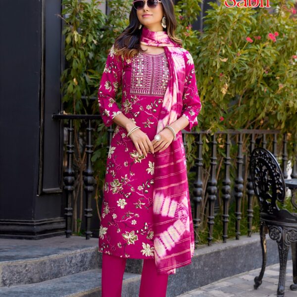 Trendy women's ethnic wear rayon suit set in Sabri Vol 15 catalogue