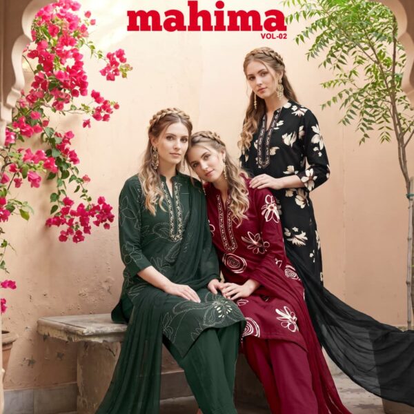 OSSM Mahima Vol 02 Rayon Discharge Print Embroidered Kurti Pant Set