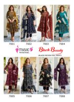 Mystic 9 Black Beauty Vol 7 black rayon foil print kurti set