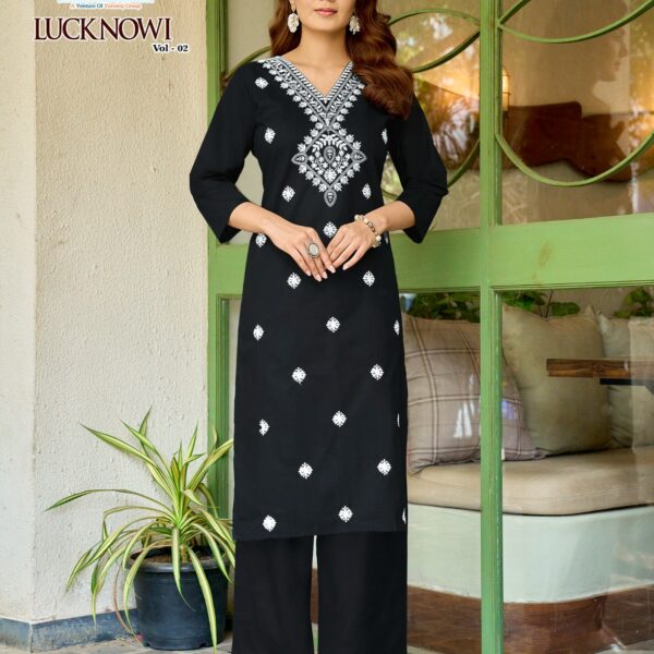 Passion Tree Lucknowi Vol-2 Heavy Cotton Dhabu Embroidered Kurti Palazzo Set for Women