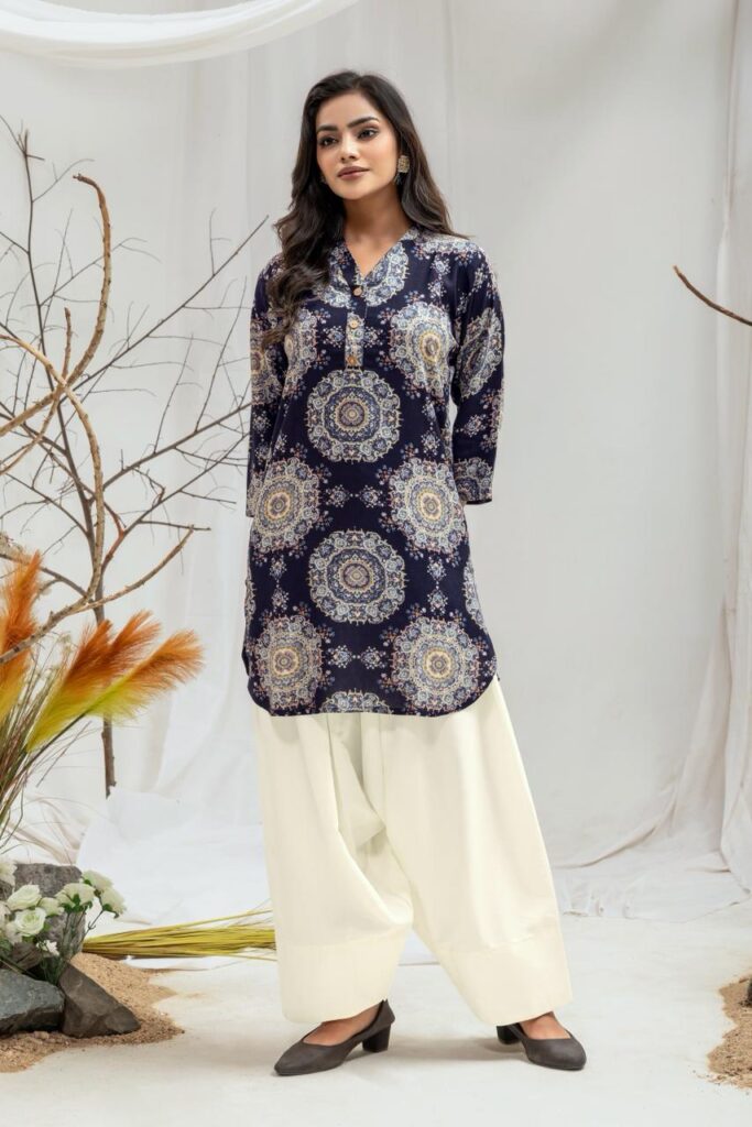 Premium Viscose Rayon co ord set with digital print and comfortable Farsi salwar for everyday wear